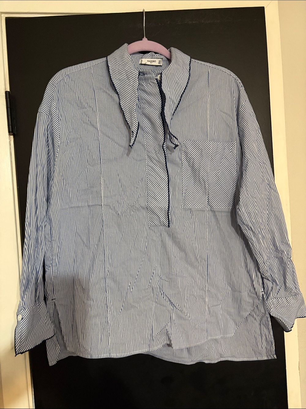 Mango Blue and White Striped Casual Button-Down Shirt, size 8